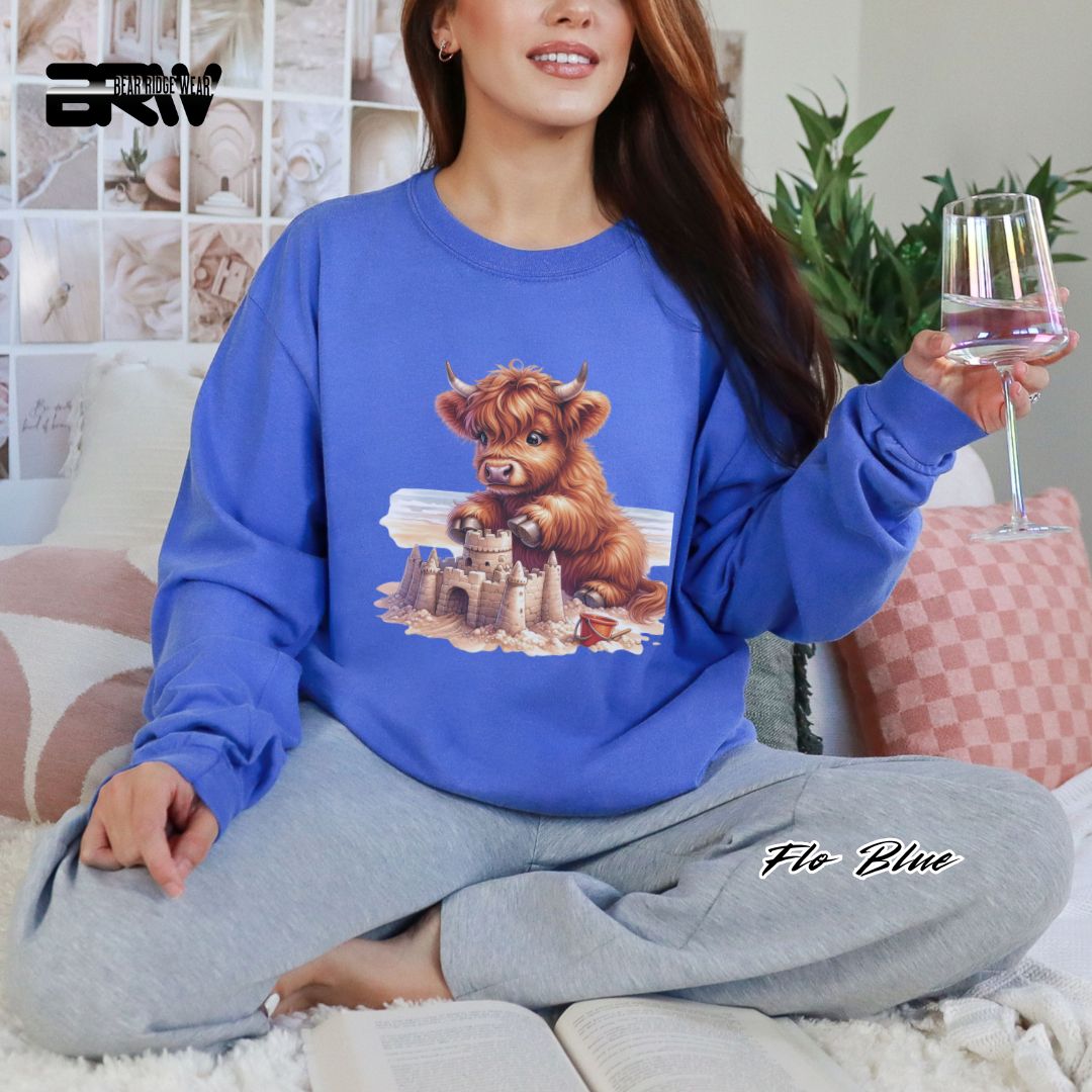 'Highland Cow-Sandcastle' Summer Long Sleeve Tee