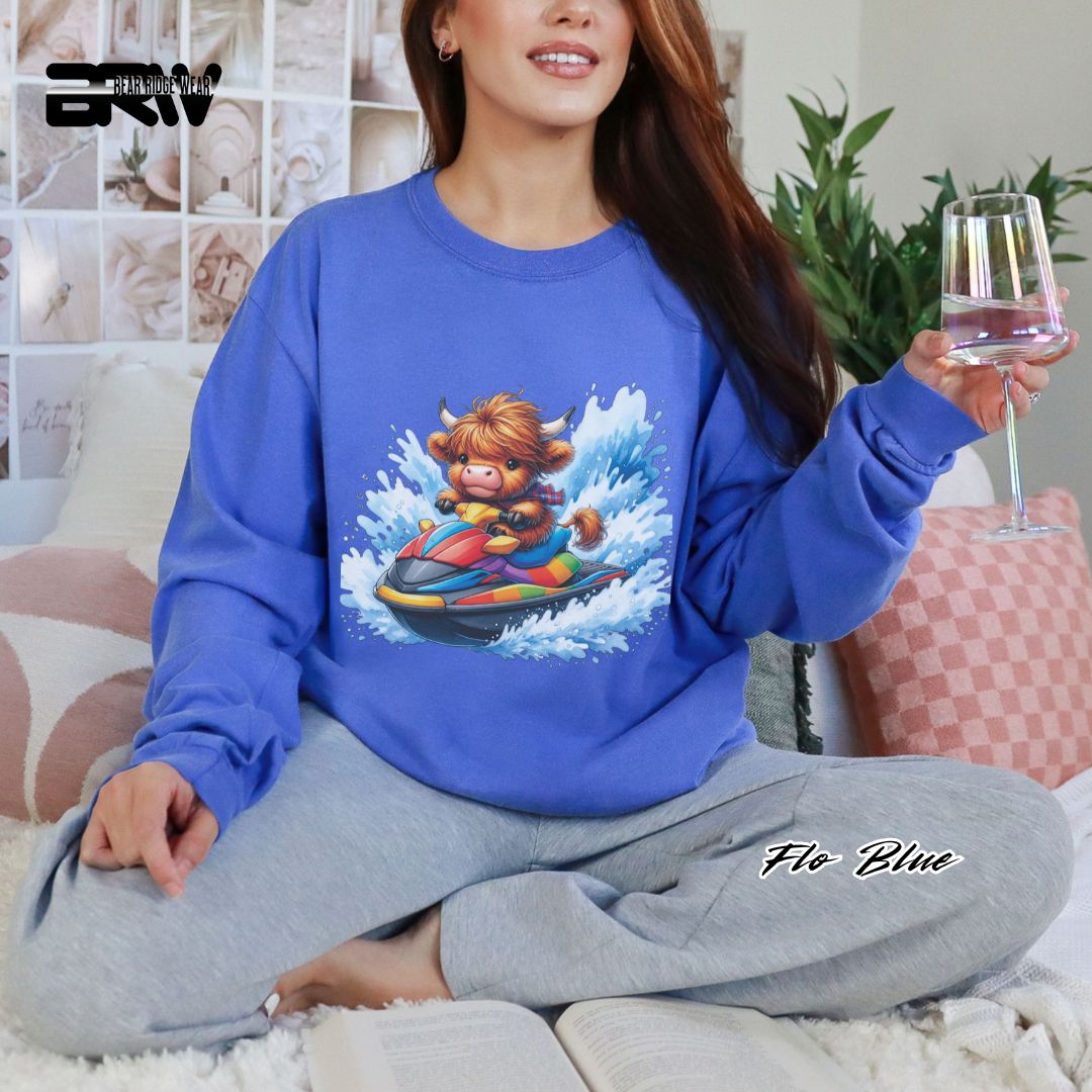 'Highland Cow- Ski Mobile' Summer Long Sleeve Tee