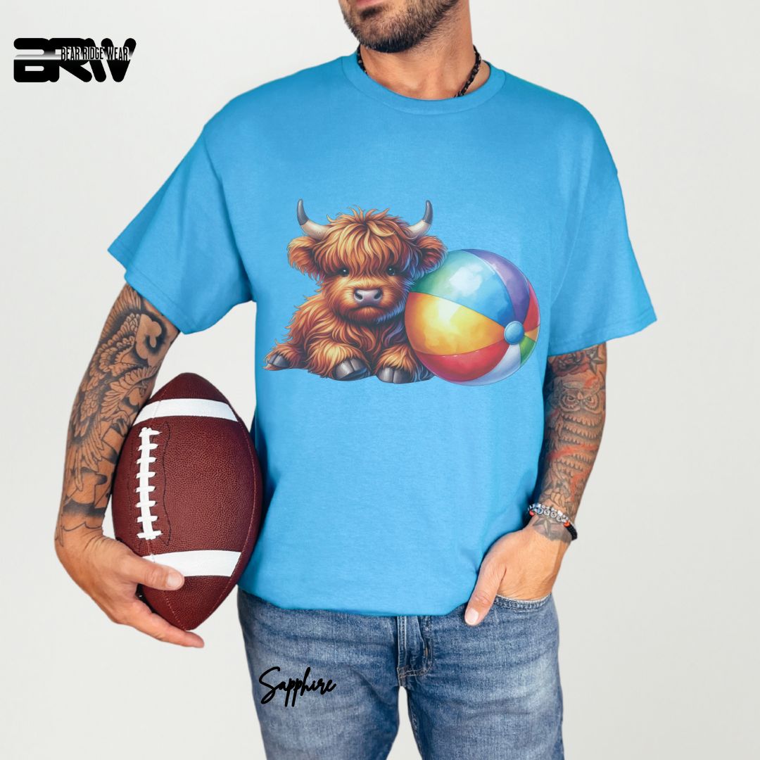 'Highland Cow-Beach-Ball' Summer T- Shirt