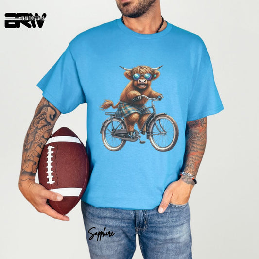 'Highland Cow- Bicycle' Summer T- Shirt