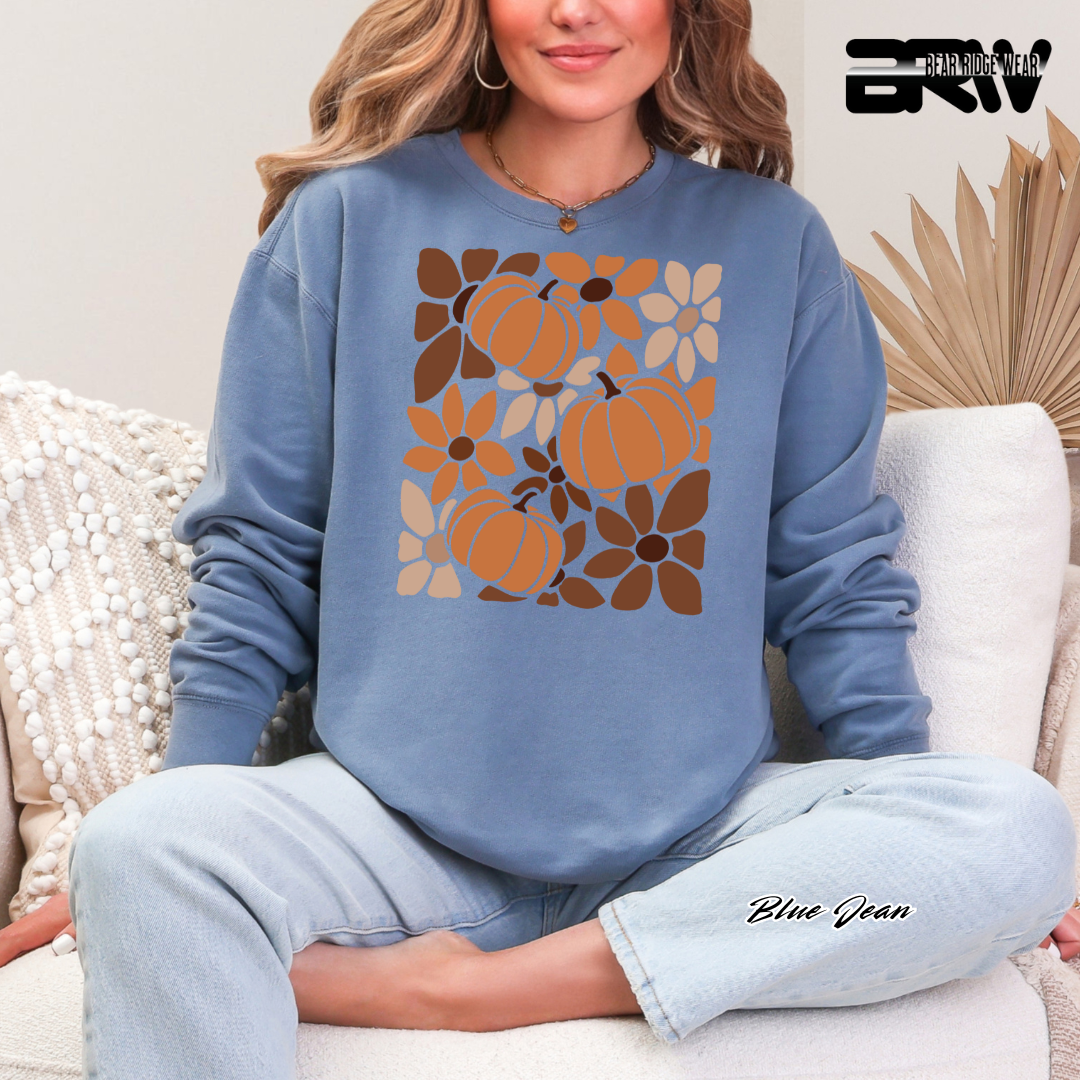 'Boho Floral Pumpkin' Fall Crewneck Sweatshirt