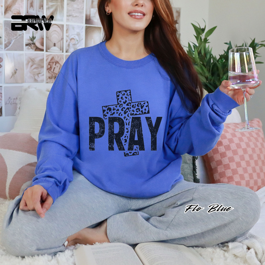 'Pray With Leopard Cross' Faith Long-Sleeve Tee