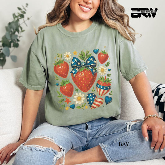 Strawberries- Patriotic Tee
