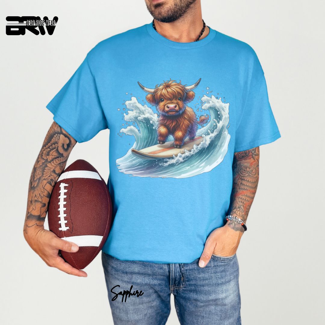 'Highland Cow-Surfing' Summer T- Shirt For Men