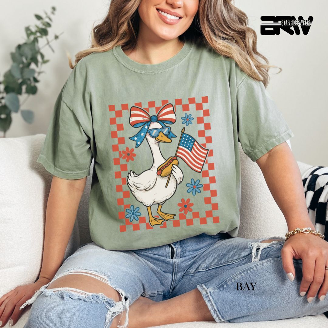 Goose-Girl Flag Hotdog- Patriotic Tee