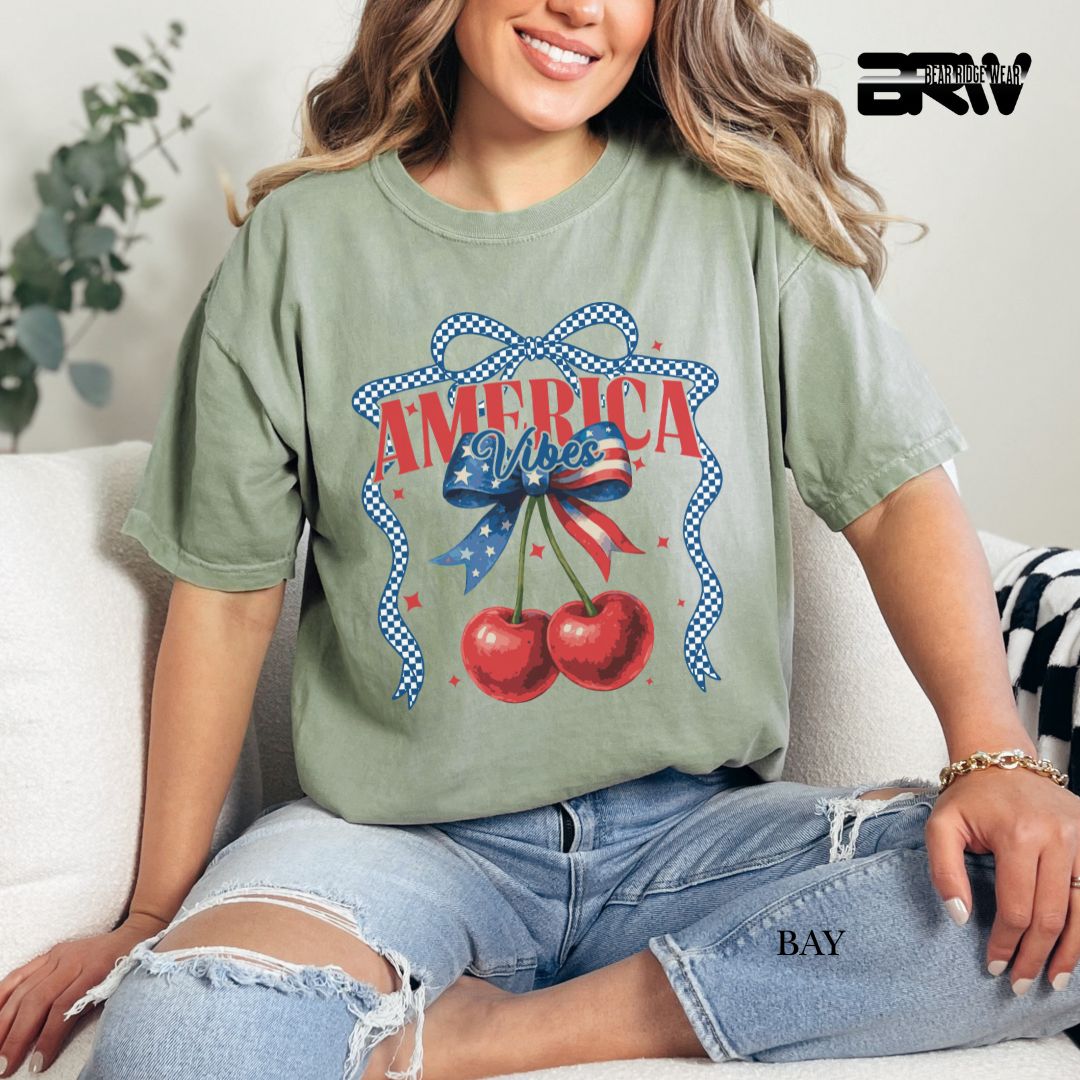 America Vibes- Cherries- Patriotic Tee