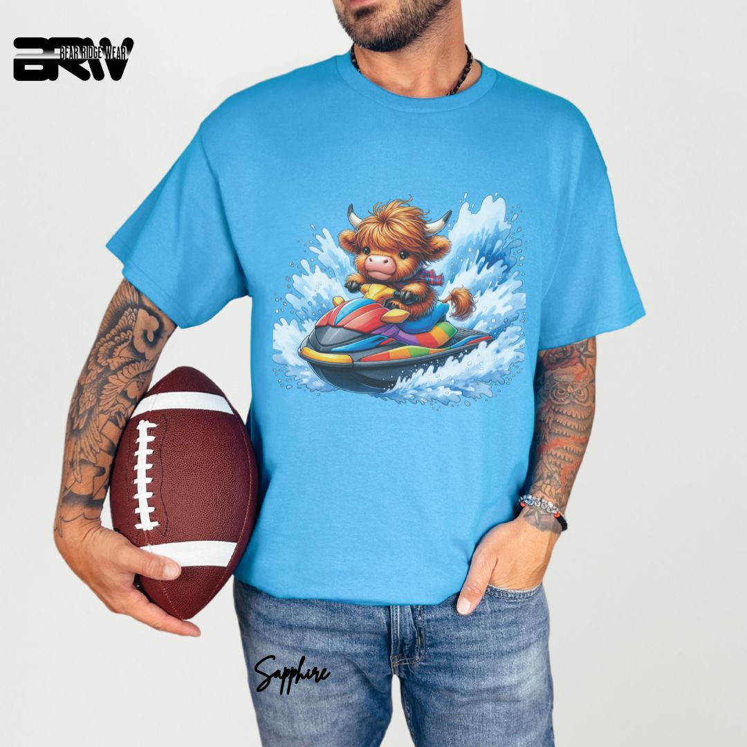 'Highland Cow-Ski Mobile' Summer T- Shirt