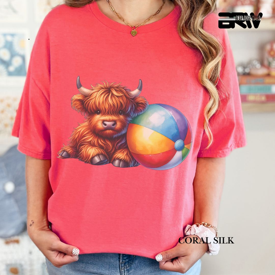 'Highland Cow-Beach-Ball'  Summer Tee
