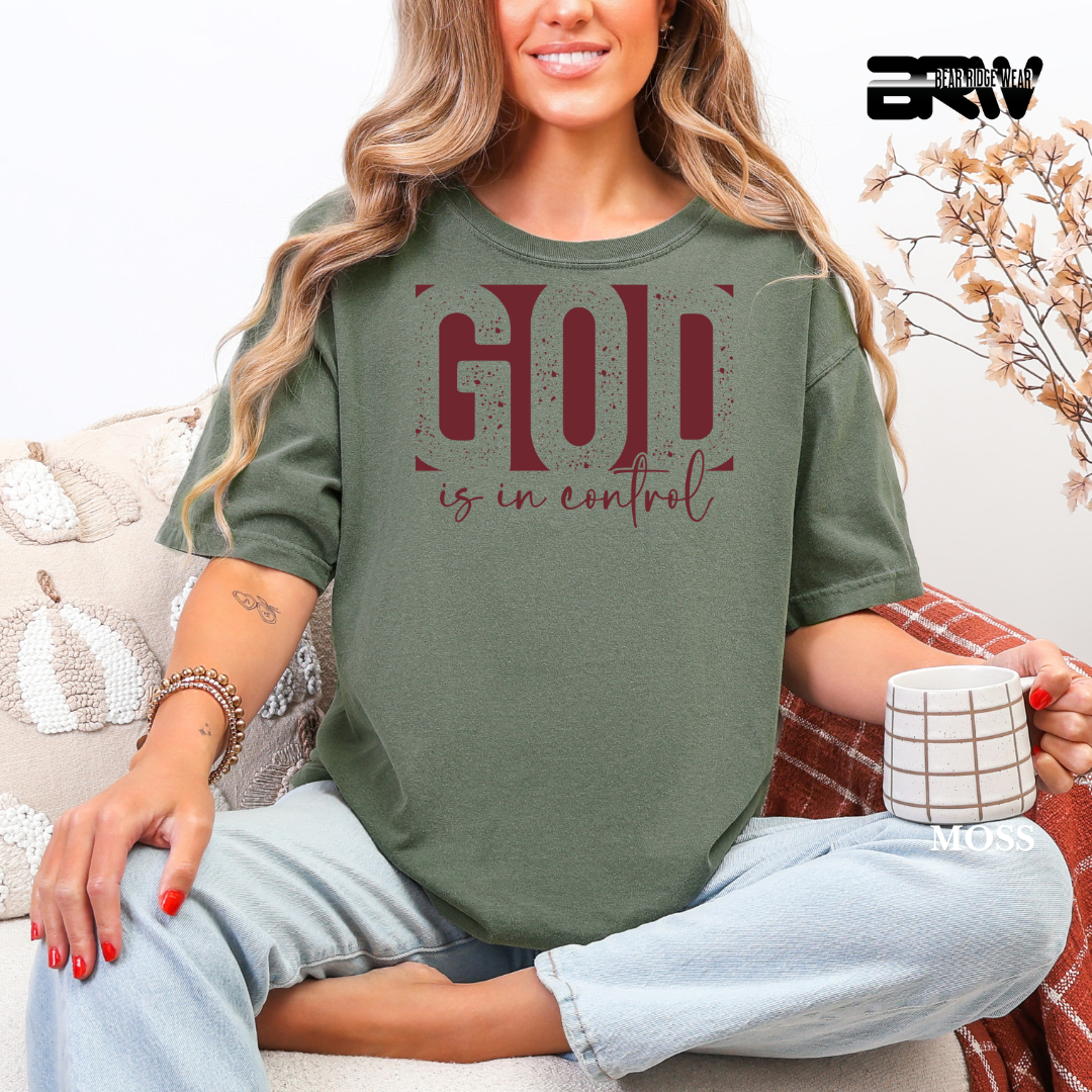'God Is In Control-Red' Faith Tee