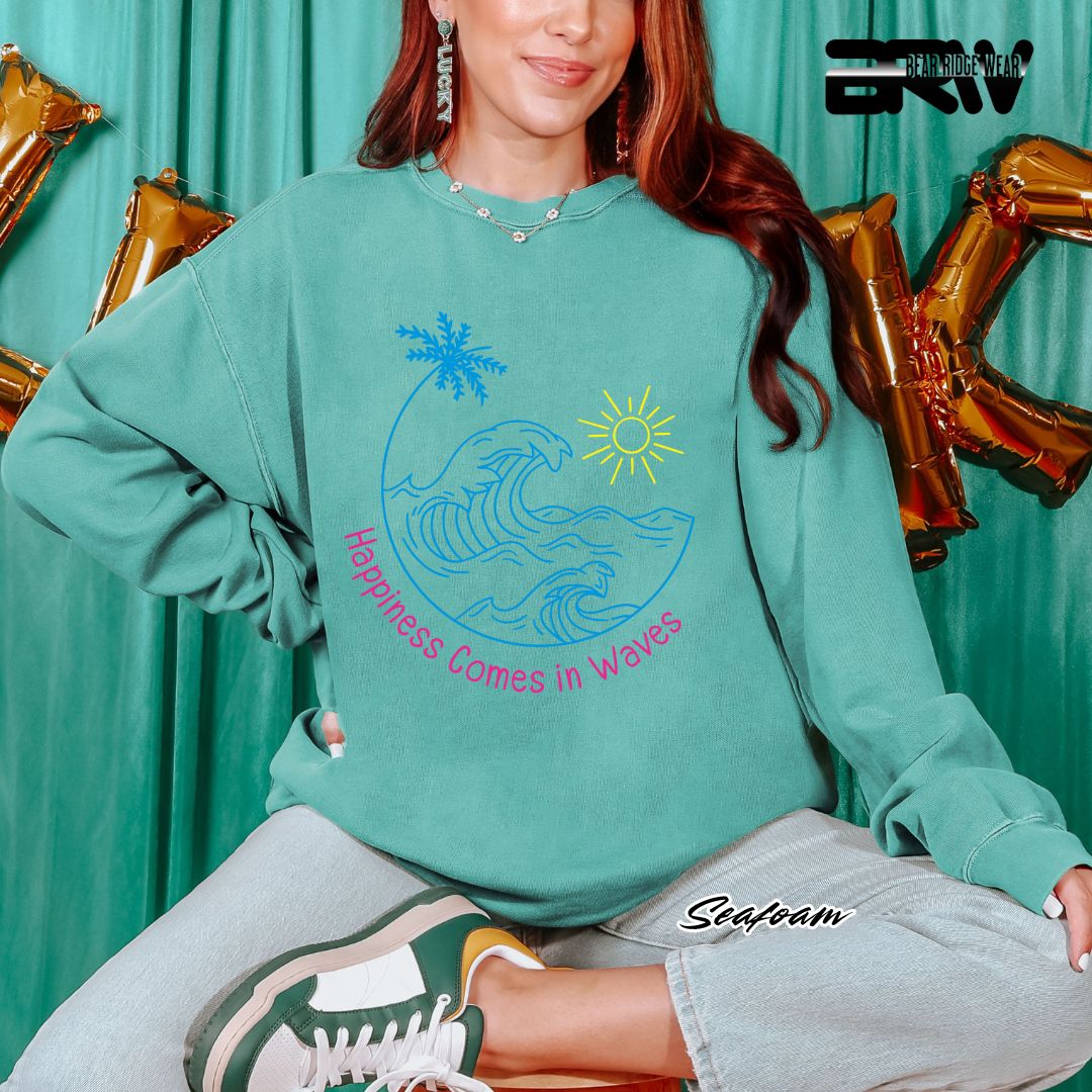'Happiness comes in Waves' Summer Crewneck Sweatshirt