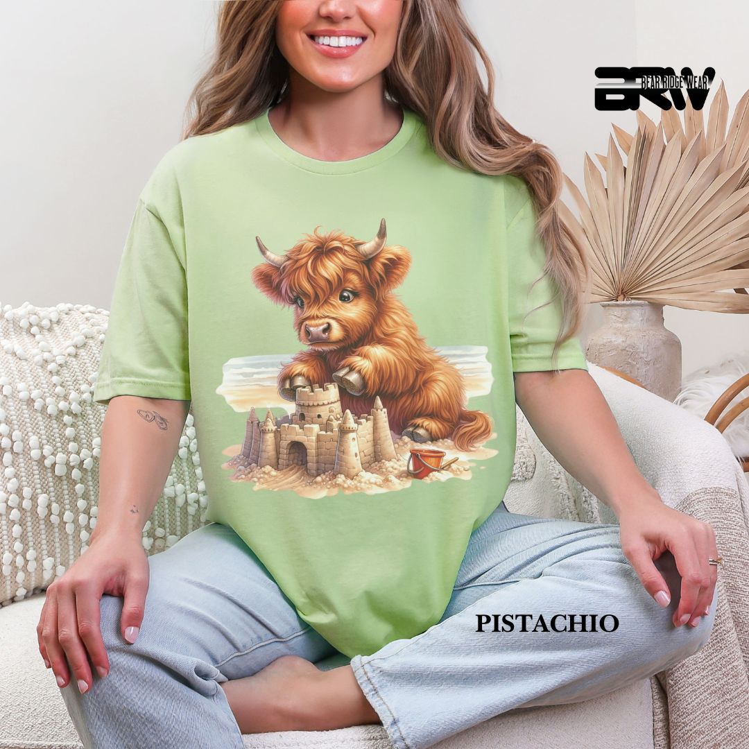 'Highland Cow-Sandcastle' 2 Summer Tee
