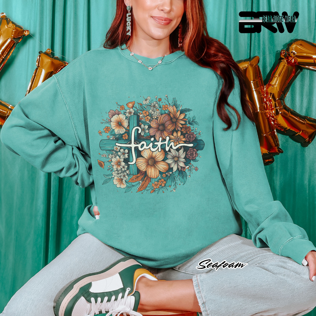 'Faith, Cross and flowers' Faith Long-Sleeve Tee