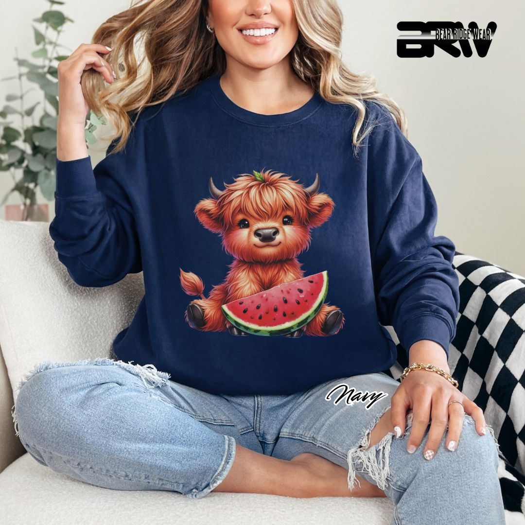 'Highland Cow-Watermelon' Summer Long Sleeve Tee
