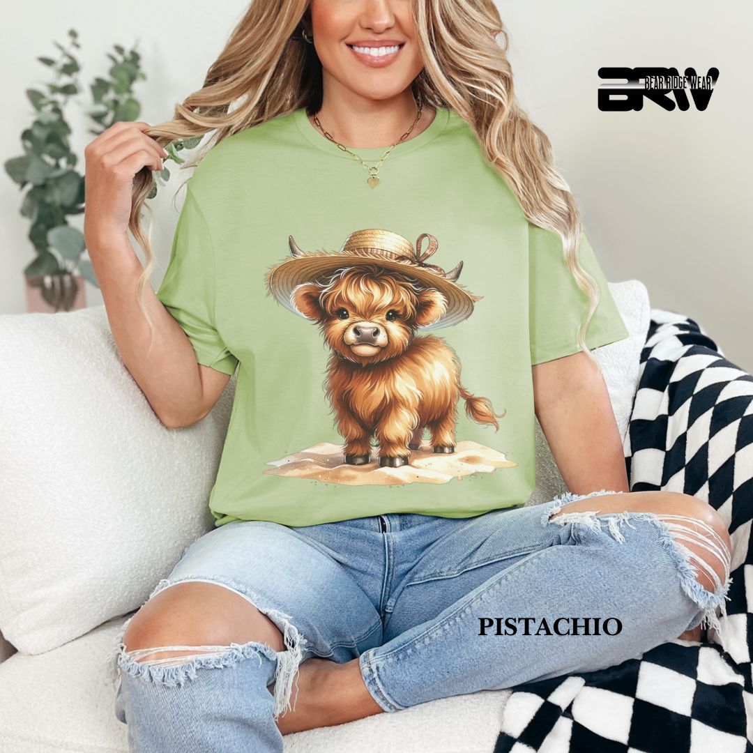 'Highland Cow-Sun Hat' 2 Summer Tee