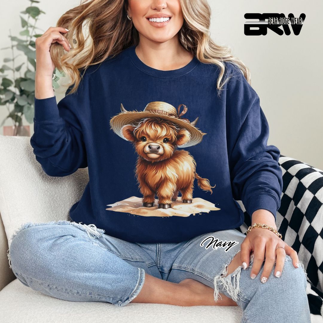'Highland Cow-Sun Hat' Summer Long Sleeve Tee