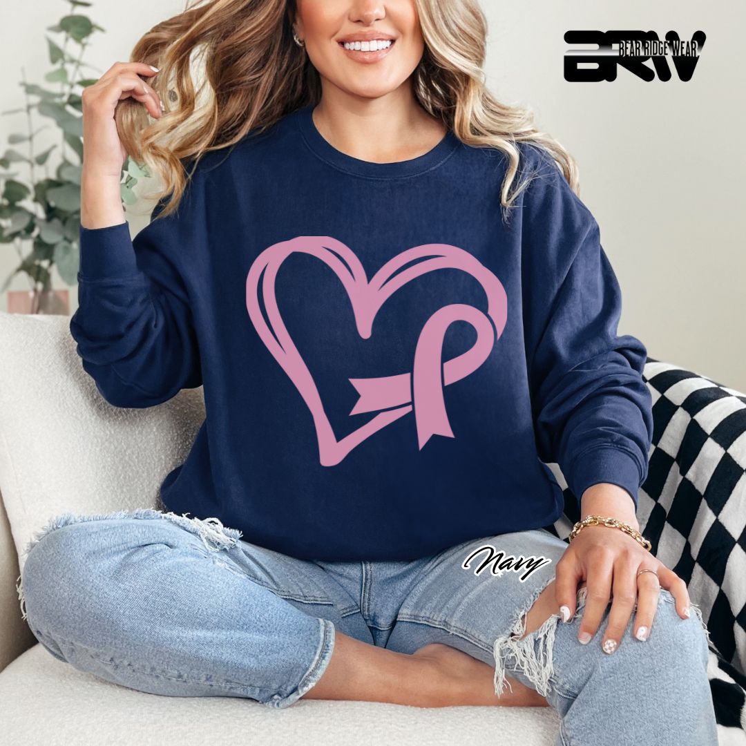 'Pink Heart With Ribbon' Awareness Long Sleeve Tee