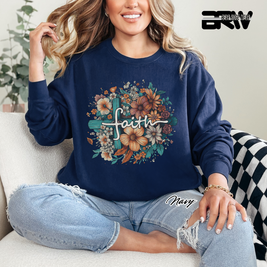 'Faith, Cross and flowers' Faith Long-Sleeve Tee