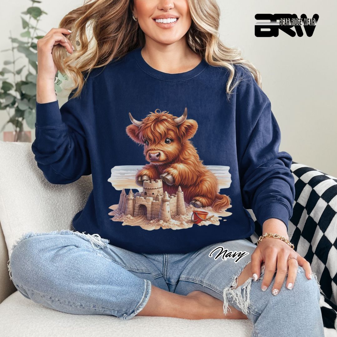 'Highland Cow-Sandcastle' Summer Long Sleeve Tee