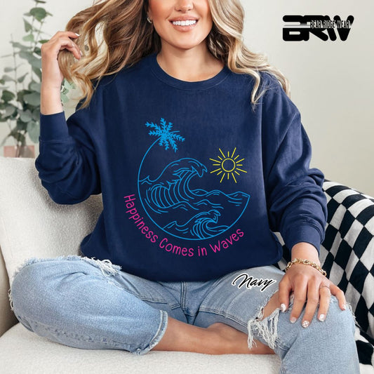 'Happiness comes in Waves' Summer Crewneck Sweatshirt