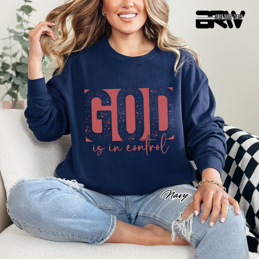 'God Is In Control' Pink Faith Crewneck Sweatshirt