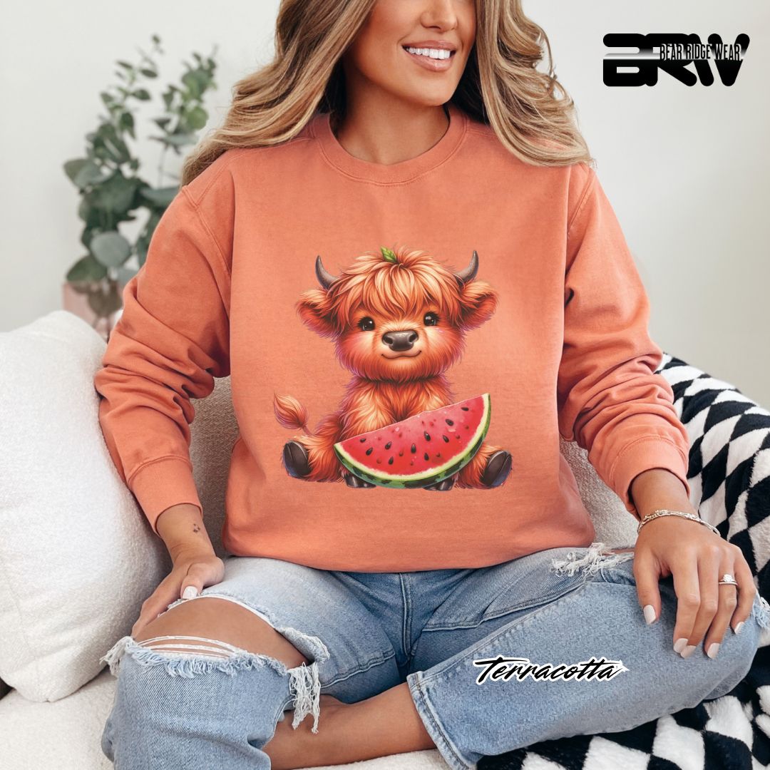 'Highland Cow-Watermelon' Summer Long Sleeve Tee