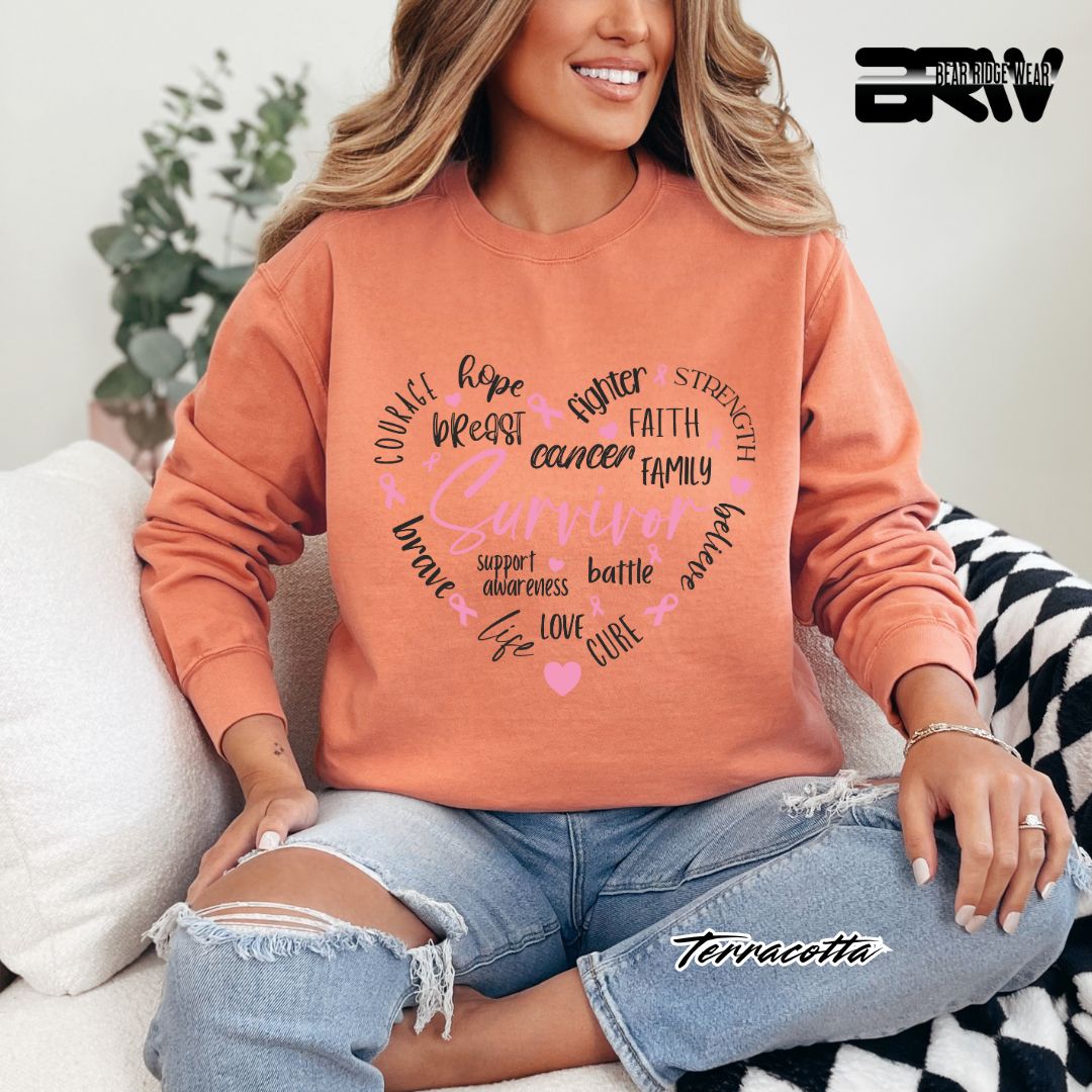 'Survivor Inside Heart Shape Texts' Awareness Long Sleeve Tee