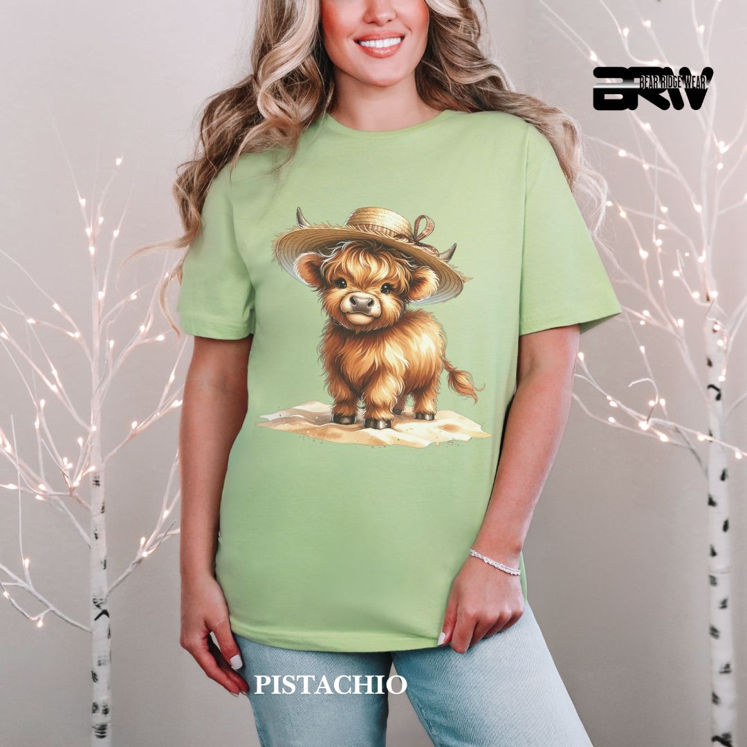 'Highland Cow- Sun Hat' 2 Summer Tee