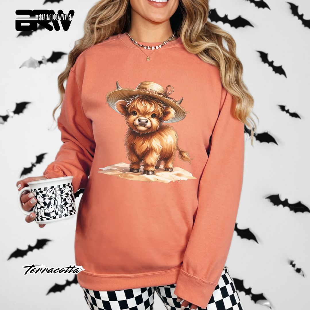 'Highland Cow-Sun Hat' Summer Long Sleeve Tee