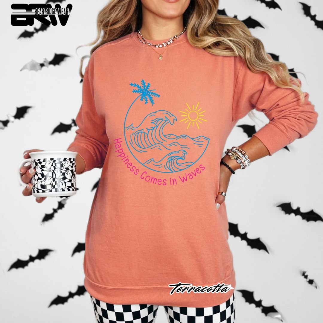 'Happiness comes in Waves' Summer Crewneck Sweatshirt