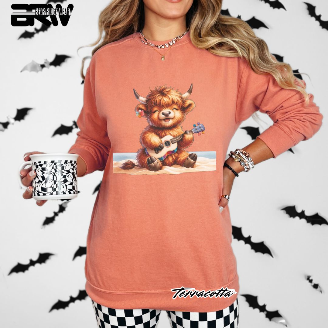'Highland Cow-Beach-Guitar' Summer Long Sleeve Tee