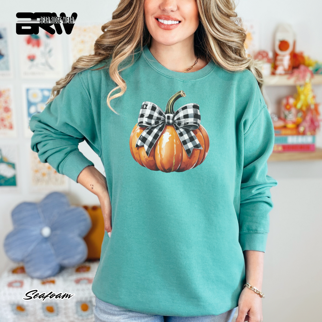 'Pumpkin With plaid Bow' Fall Long Sleeve Tee