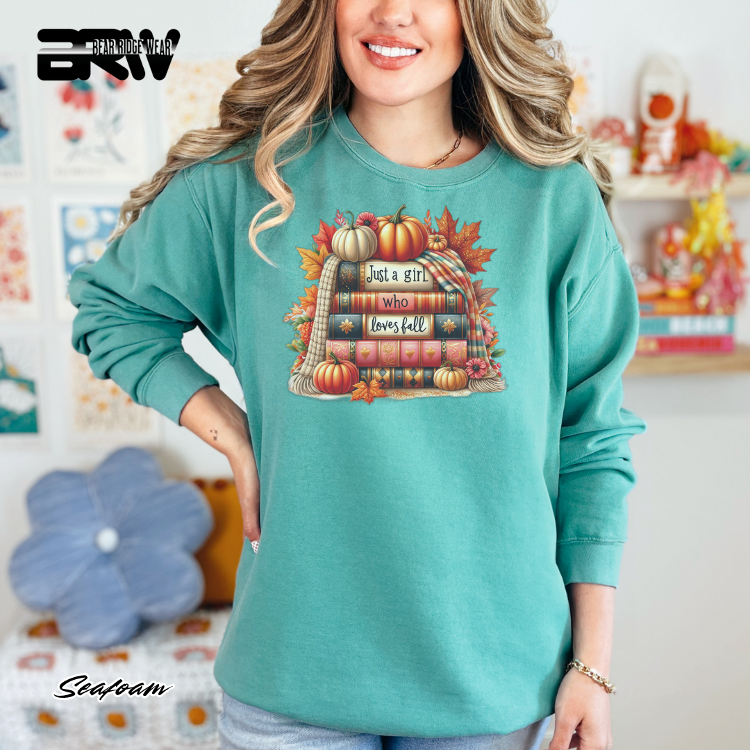 'Just A Girl Who Loves Fall-Books' Fall Crewneck Sweatshirt