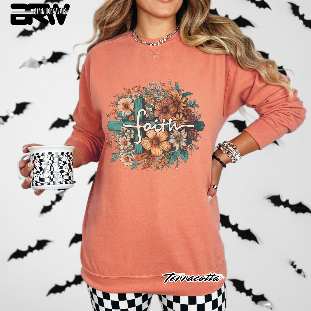 'Faith, Cross and flowers' Faith Long-Sleeve Tee