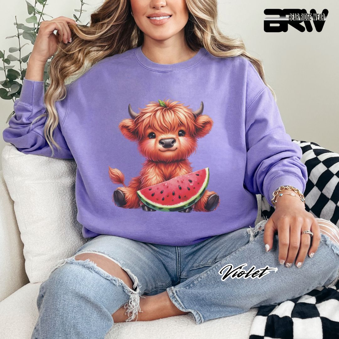 'Highland Cow-Watermelon' Summer Long Sleeve Tee