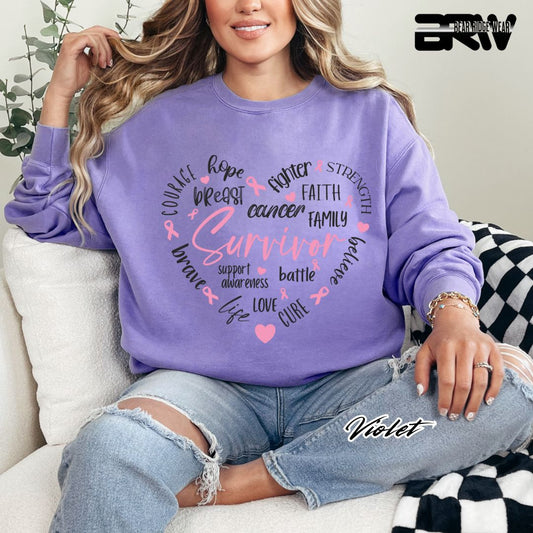 Women’s Crewneck Sweatshirt Breast Cancer Awareness Shirt – Pink Ribbon (S–2XL)