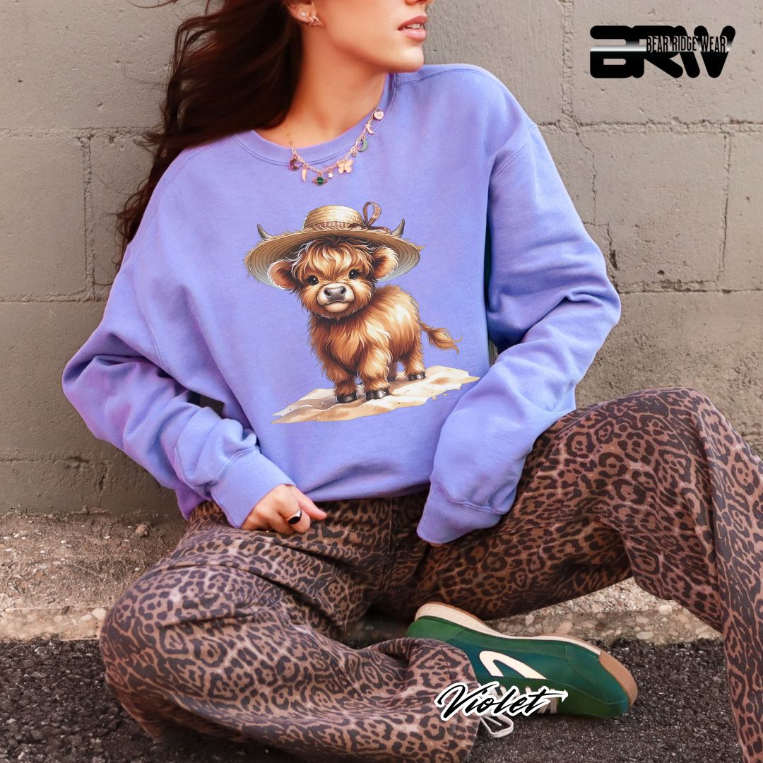 'Highland Cow-Sun Hat' Summer Long Sleeve Tee