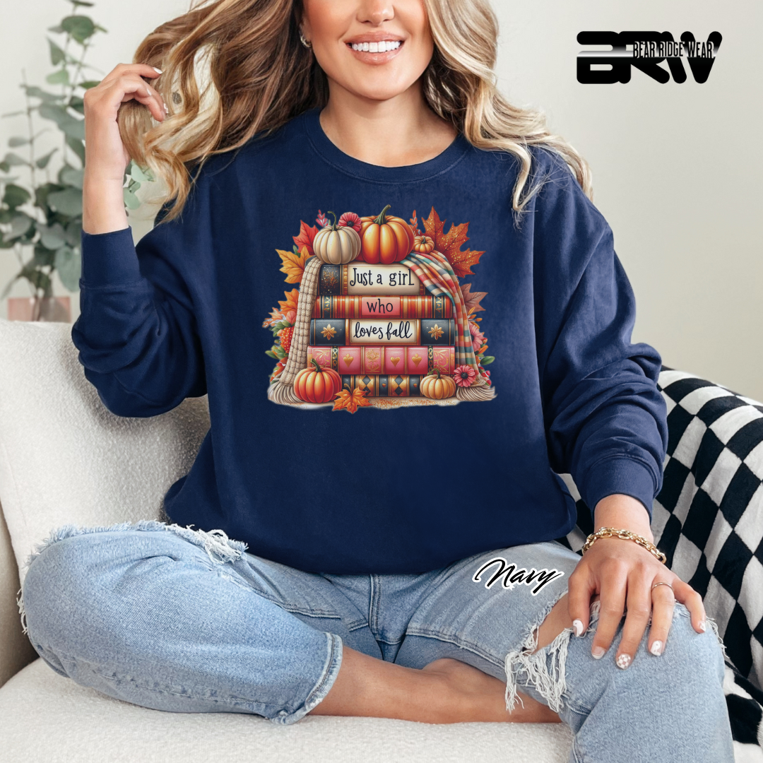 'Just A Girl Who Loves Fall-Books' Fall Crewneck Sweatshirt
