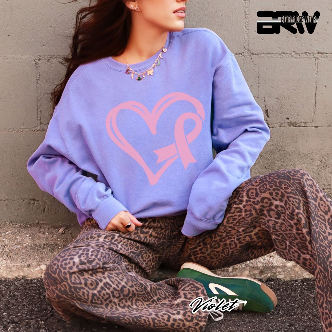 'Pink Heart With Ribbon' Awareness Long Sleeve Tee