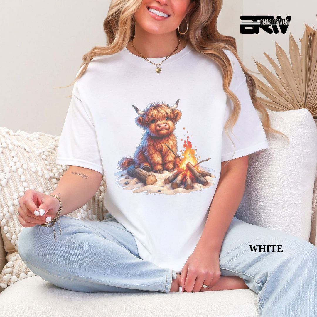 'Highland Cow-Bonfire' 3 Summer Tee