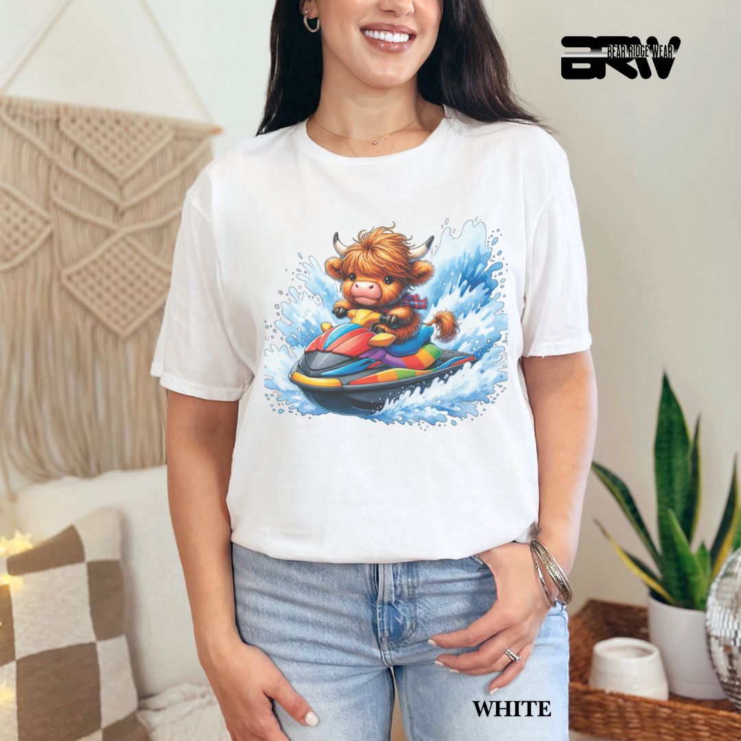 'Highland Cow-Ski Mobile' 3 Summer Tee