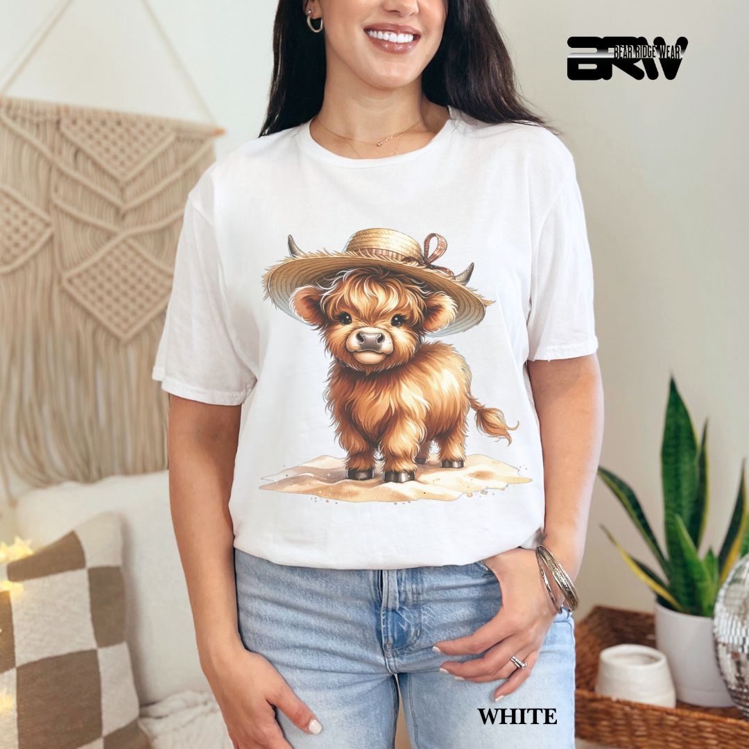 'Highland Cow- Sun Hat' 3 Summer Tee