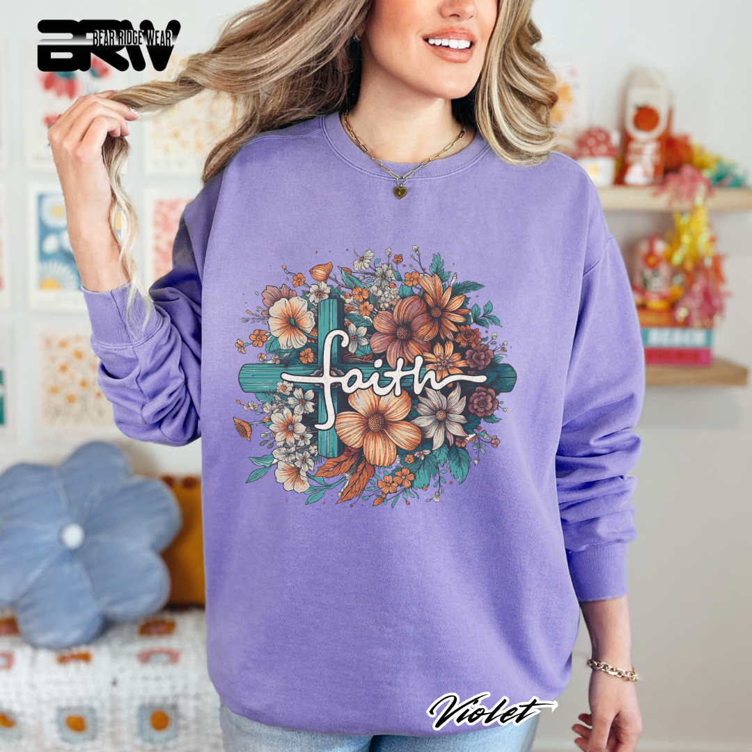 'Faith, Cross and flowers' Faith Long-Sleeve Tee