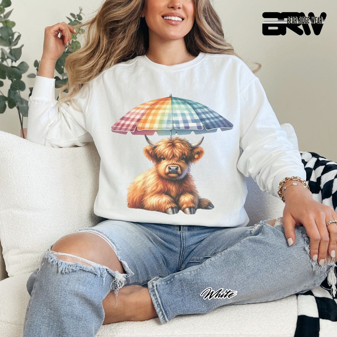 'Highland Cow-Umbrella' Summer Long Sleeve Tee