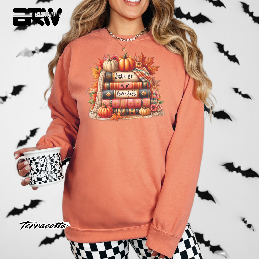 'Just A Girl Who Loves Fall-Books' Fall Crewneck Sweatshirt