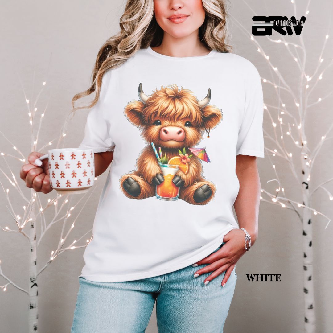 'Highland Cow-Tropical Drink' 3 Summer Tee