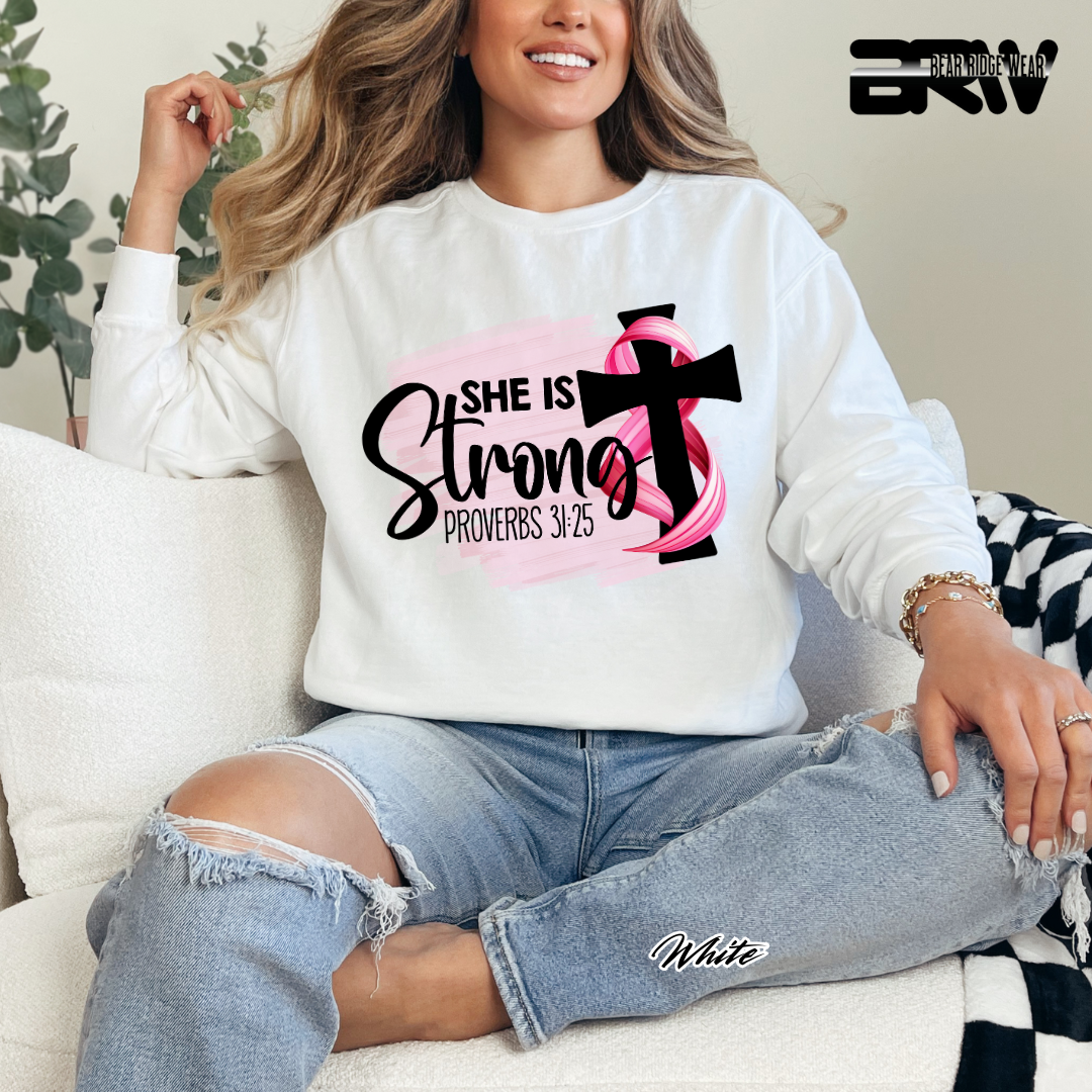 'She Is Strong, Proverbs 31:25' Awareness Long Sleeve Tee