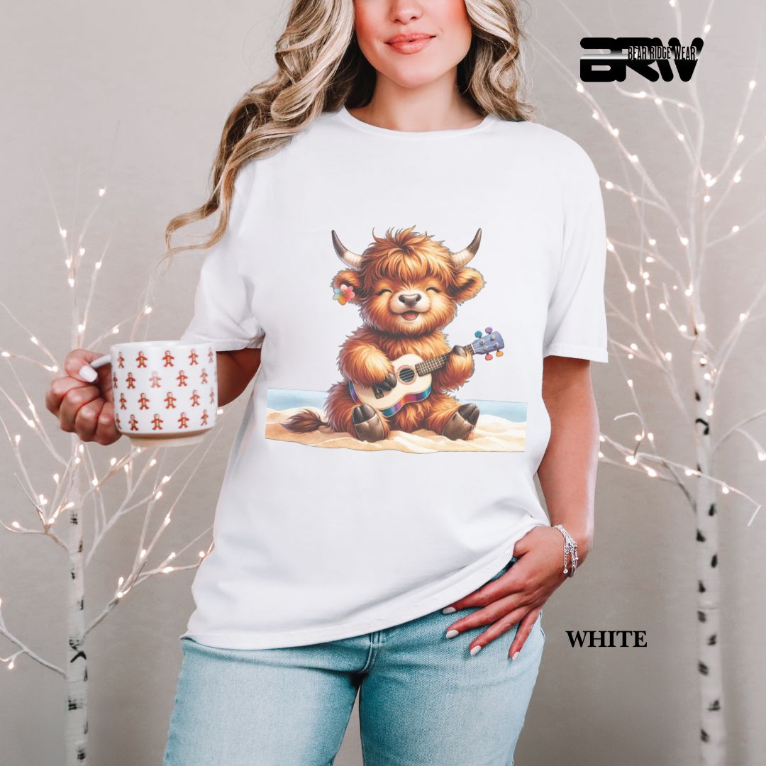 'Highland Cow-Guitar' 3 Summer Tee