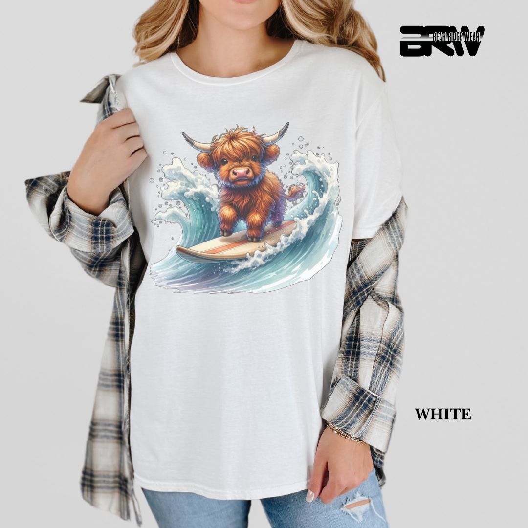 'Highland Cow-Surfing' 3 Summer Tee