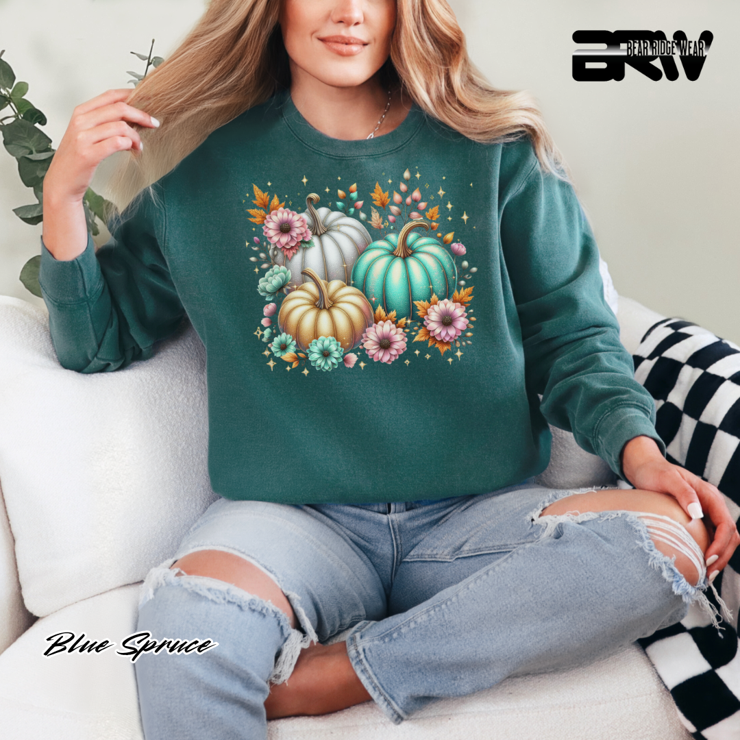 'Floral Shimmering Pumpkin' Fall Crewneck Sweatshirt