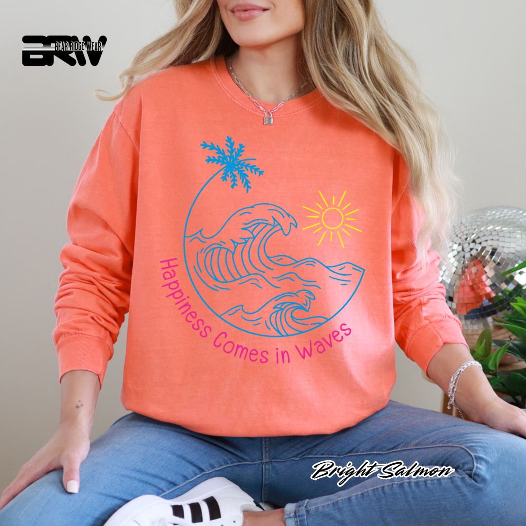 'Happiness comes in Waves-color' Summer Long Sleeve Tee